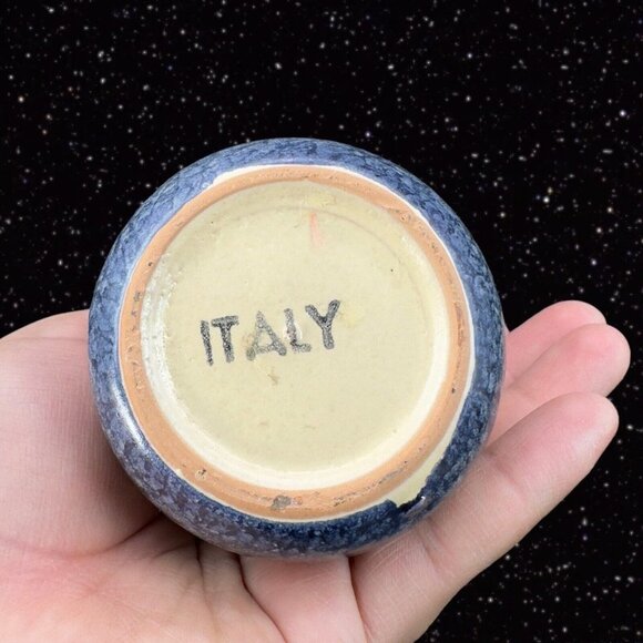 Italian Art Pottery Vase Painted Blue Flowers Colorful Vase Marked Italy 4"T - Picture 10 of 11